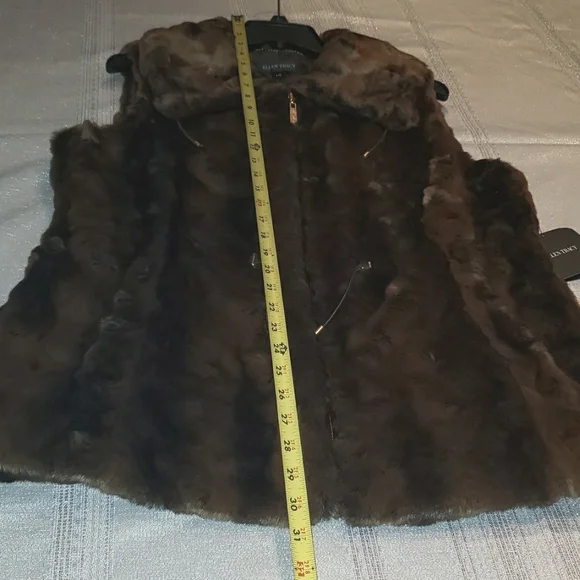 Ellen Tracy NEW VEST Crushed Faux Fur Women's L Drawstring Waist BROWN BLACK NWT - Picture 12 of 16